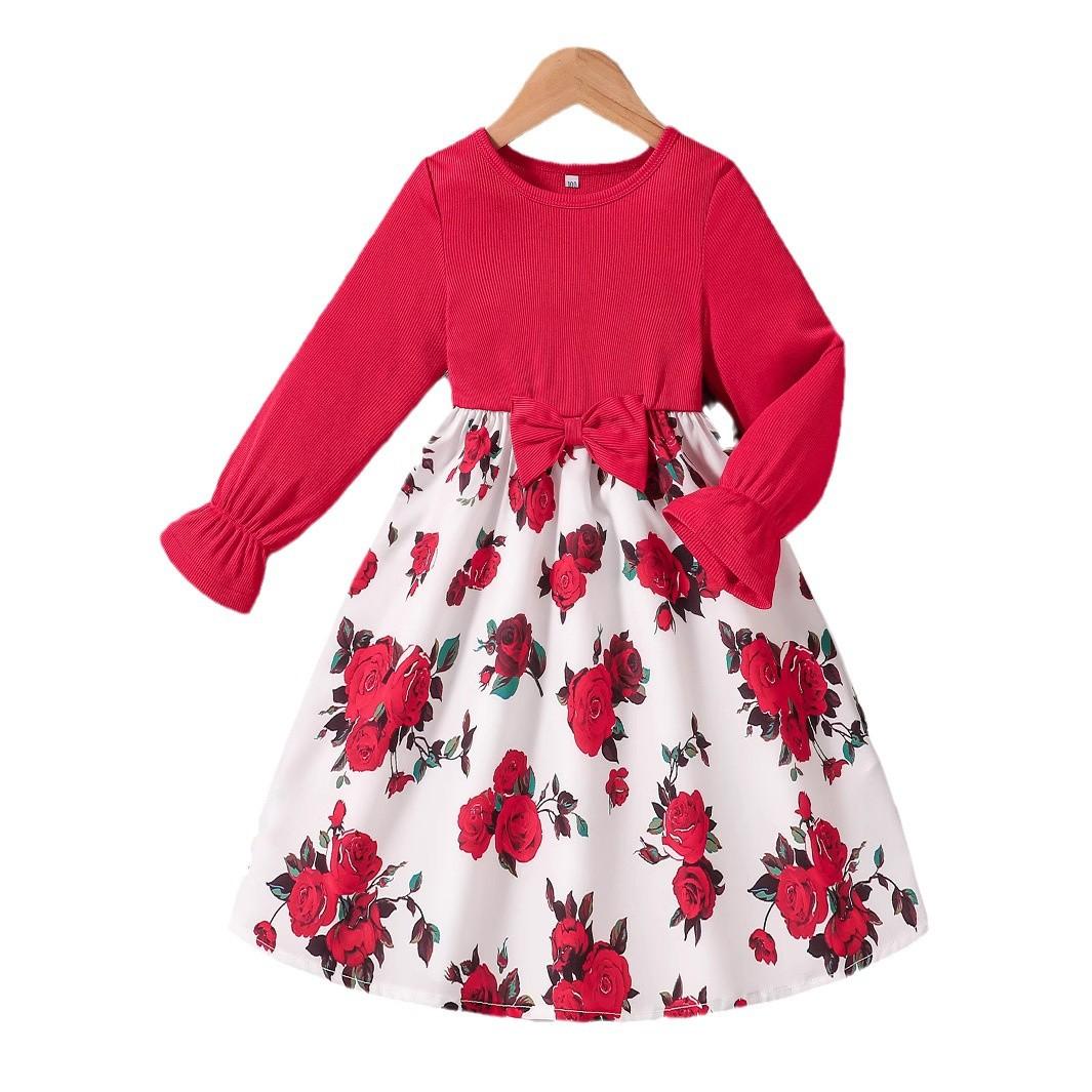 

Модное платье для девочек Детское платье принцессы с милым бантом и цветочным узором 140cm арбуз красный