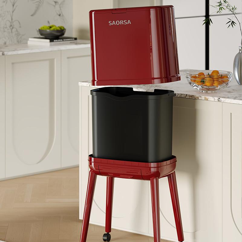 Trash Can Kitchen Large Capacity with Lid Press-type No Bend Over Movable Bathroom Living Room Trash Can
