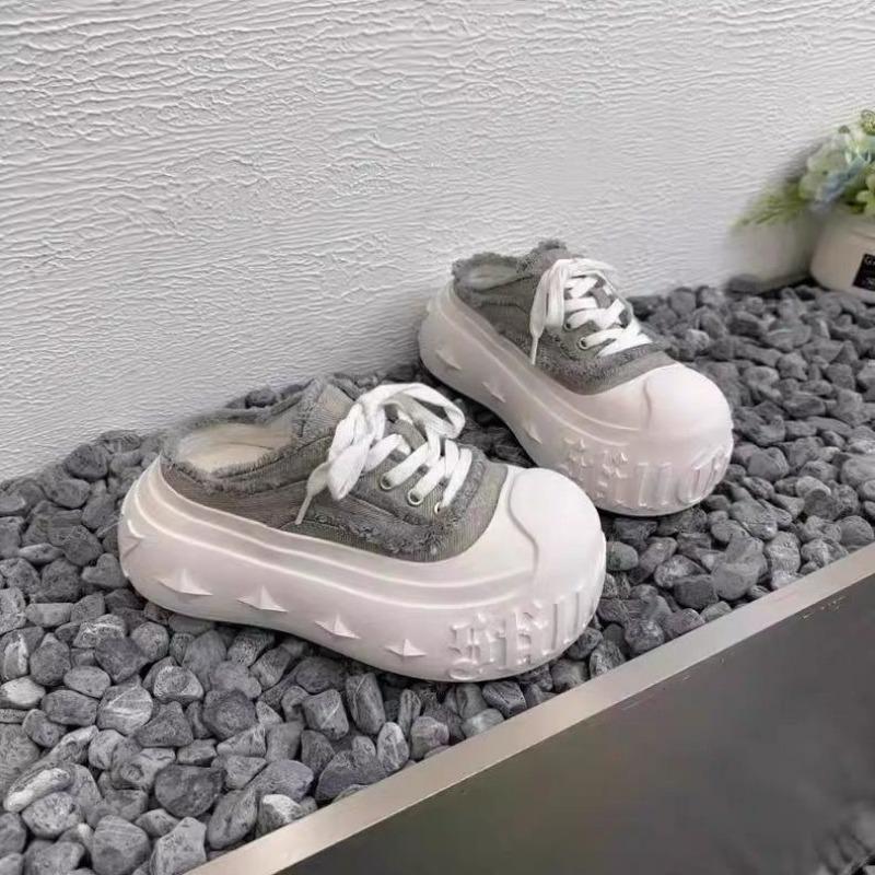 Denim big head muffin platform bread shoes women's spring new semi-drag small versatile shoes trend