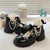 Fashion 2024 Summer New Leather Shoes Women's Heart Button Lolita Shoes Lacquer Leather Metal Decorative Thick Heel Leather Shoes