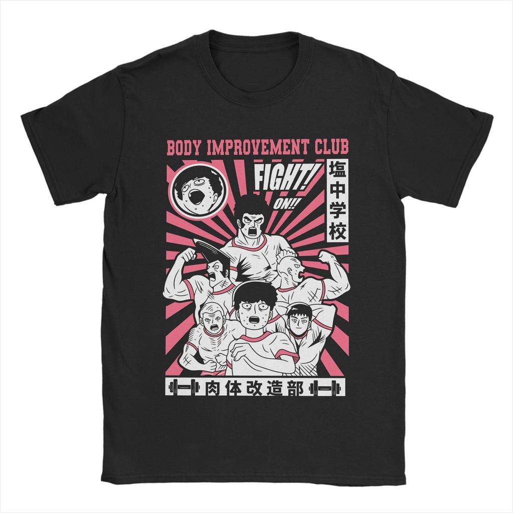 Mob Psycho Club TShirt for Unisex Crazy Pure Cotton Tee Shirt Round Neck Short Sleeve T Shirt Classic Clothing