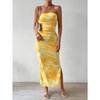 Elegant Printed Strapless Hip Hugging Long Dress Summer 2026 Sleeveless Slit High Waist Slim Fit A-line Holiday Party Dress Sweet Casual Clothing