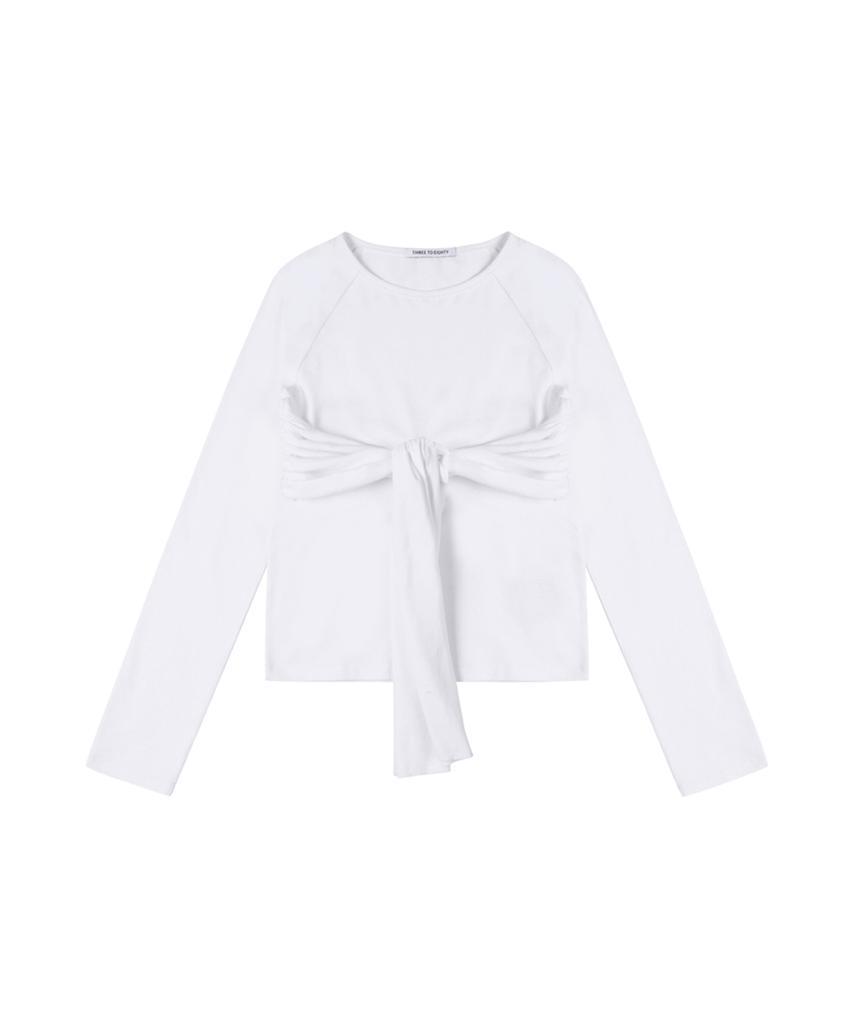 THREE TO EIGHTY Ribbon Drape Long Sleeve Tee White