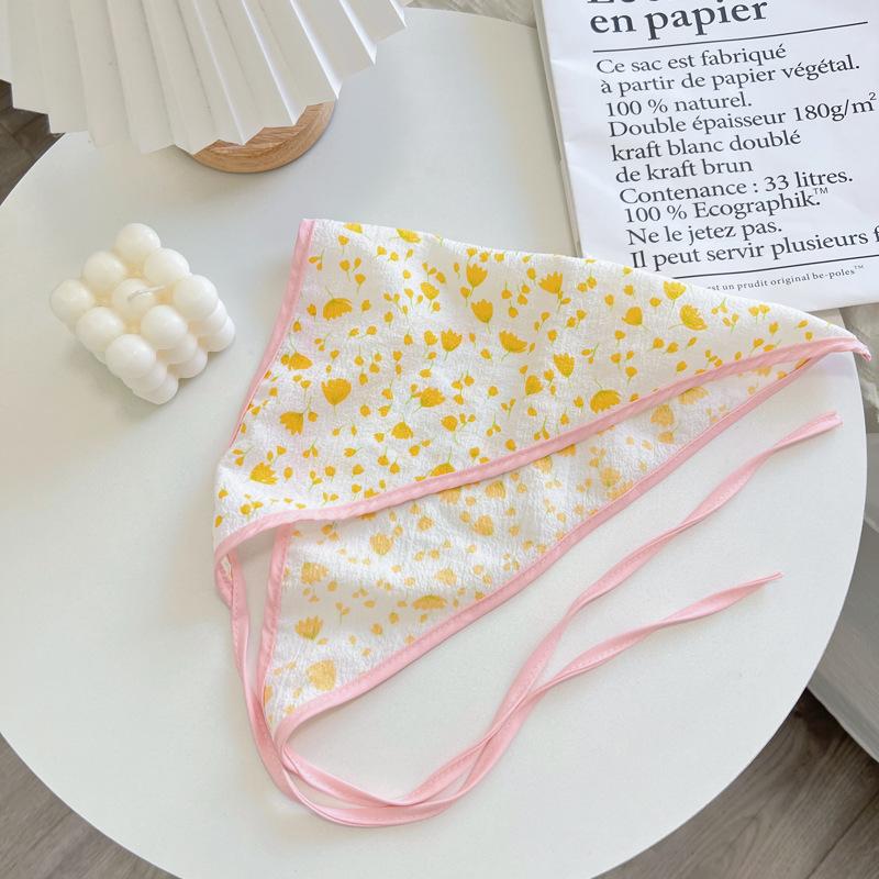 Floral Double-Layer Triangle Scarf Cotton Thin Strawberry Flower Print Hair Scarf Korean Sweet Fresh Literary Turban Accessories