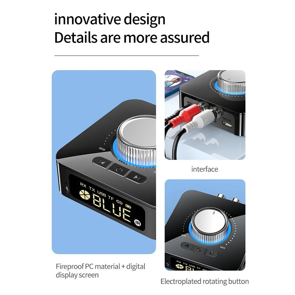 M5 LED Display Bluetooth Audio Transmitter Receiver 3.5mm AUX R/L RCA TF/U-Disk Jack Stereo Wireless Adapter IR Control With Mic
