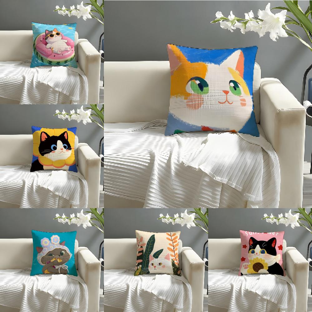Cute Cartoon Cat Patterns Pillow Case Home Living Room Decoration Linen Pillowcover Pillow Cases Cushion Cover