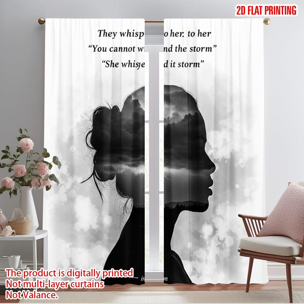 

2pcs 2D flat printing Scene Curtains Inspirational Storm Woman Silhouette Fabric Without Electricity Birthday Party Perfect for 52.50×116.00 CM 2pcs