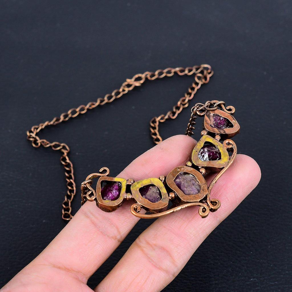 Ruby Necklace Gemstone Jewelry, Copper Electroformed Handmade Necklace, Latest Design Jewelry