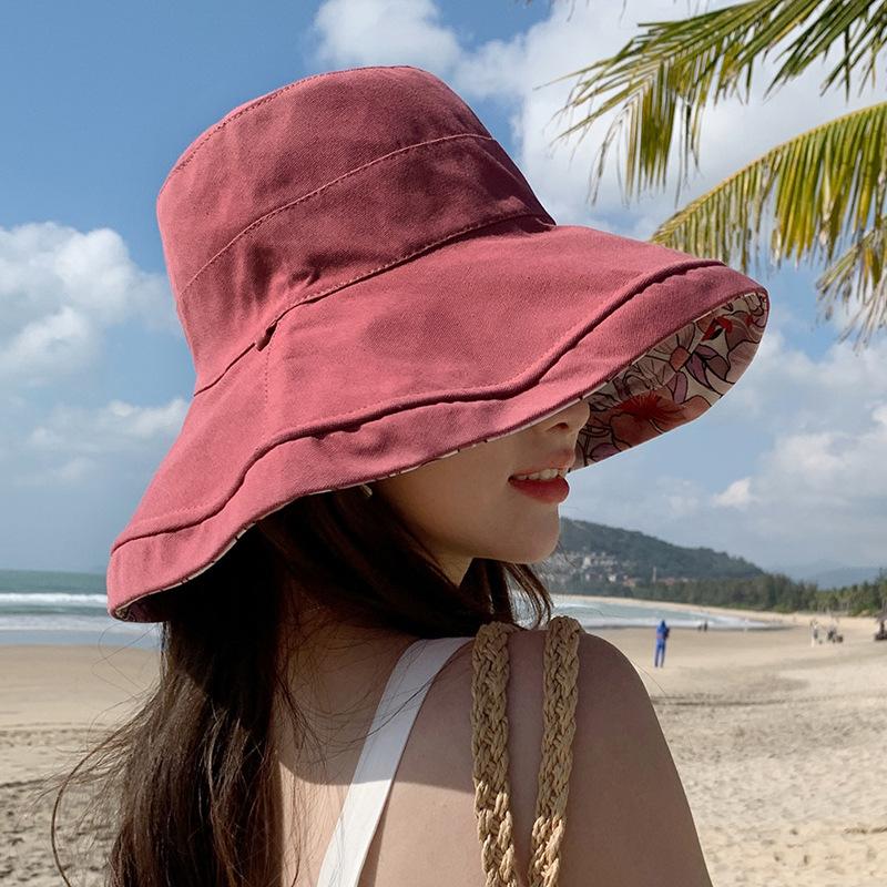 Spring and summer double-sided large fisherman hat woman 100% cotton outdoor sun hat sun protection breathable visor