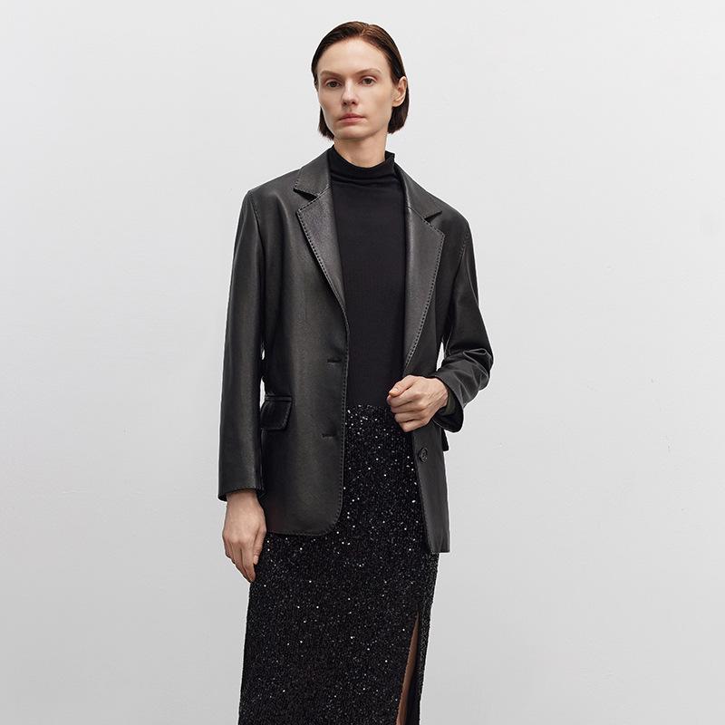 2025 Spring Women's Vintage Mid-Length Genuine Sheepskin Leather Jacket