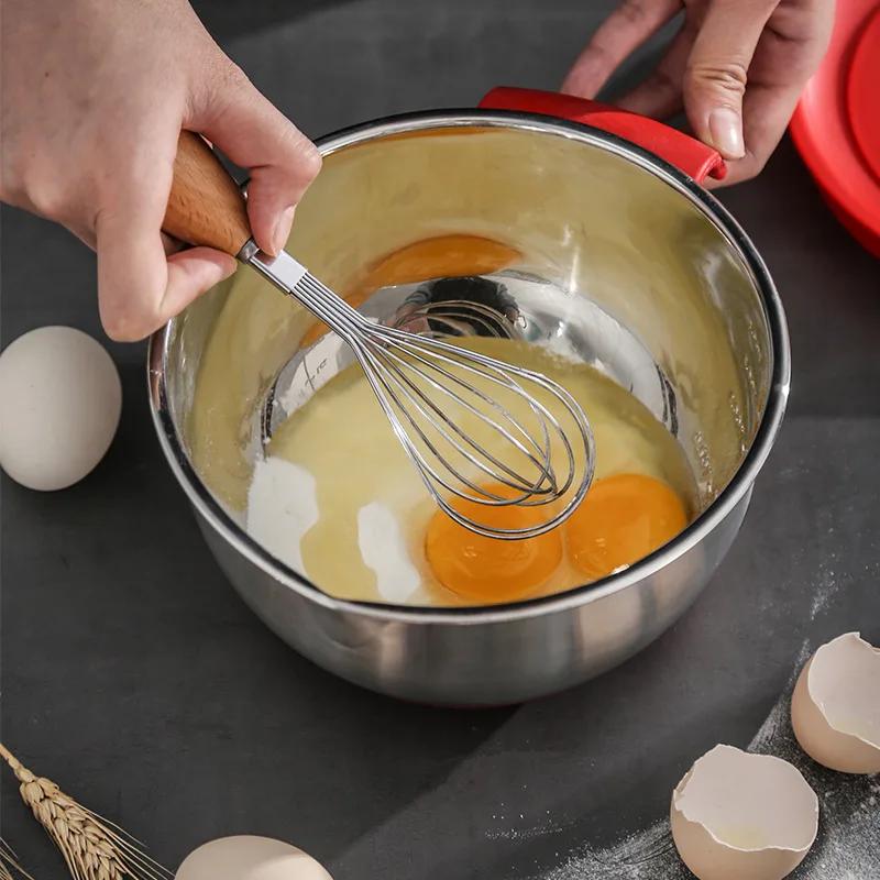 High Quality 304 Stainless Steel Salad Bowl Silicone Handle With Non-Slip Bottom Kitchen Mixing Bowls with Cover Food Container