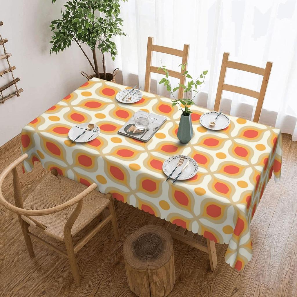 Geometrisches Boho-Tischdecke Esstisch-Dekoration Orange Gelbes Muster Abstrakt Heimtextilien für Küchentischabdeckung