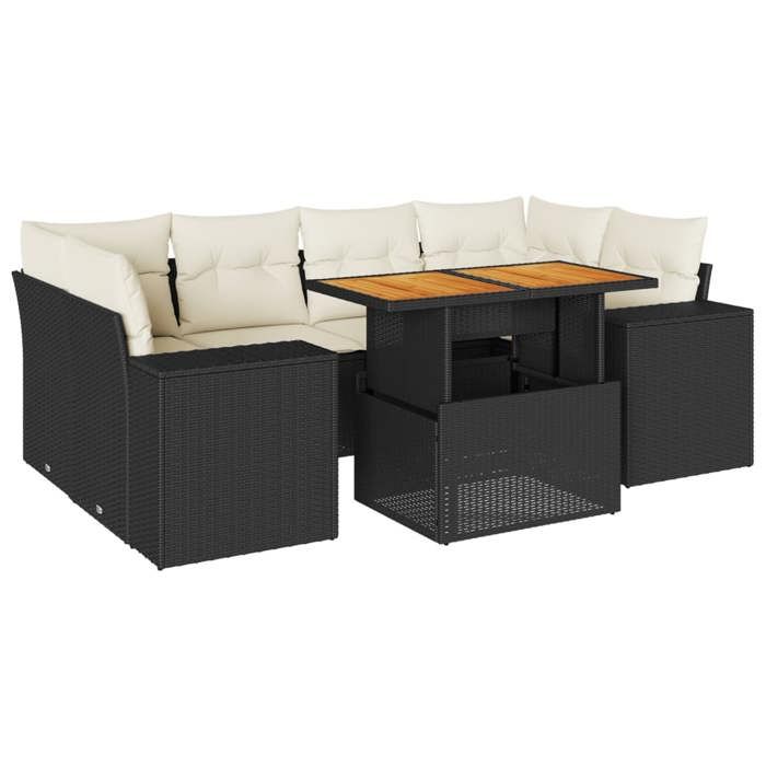VidaXL Salon de jardin 7 pcs avec coussins noir résine tressée 3327339