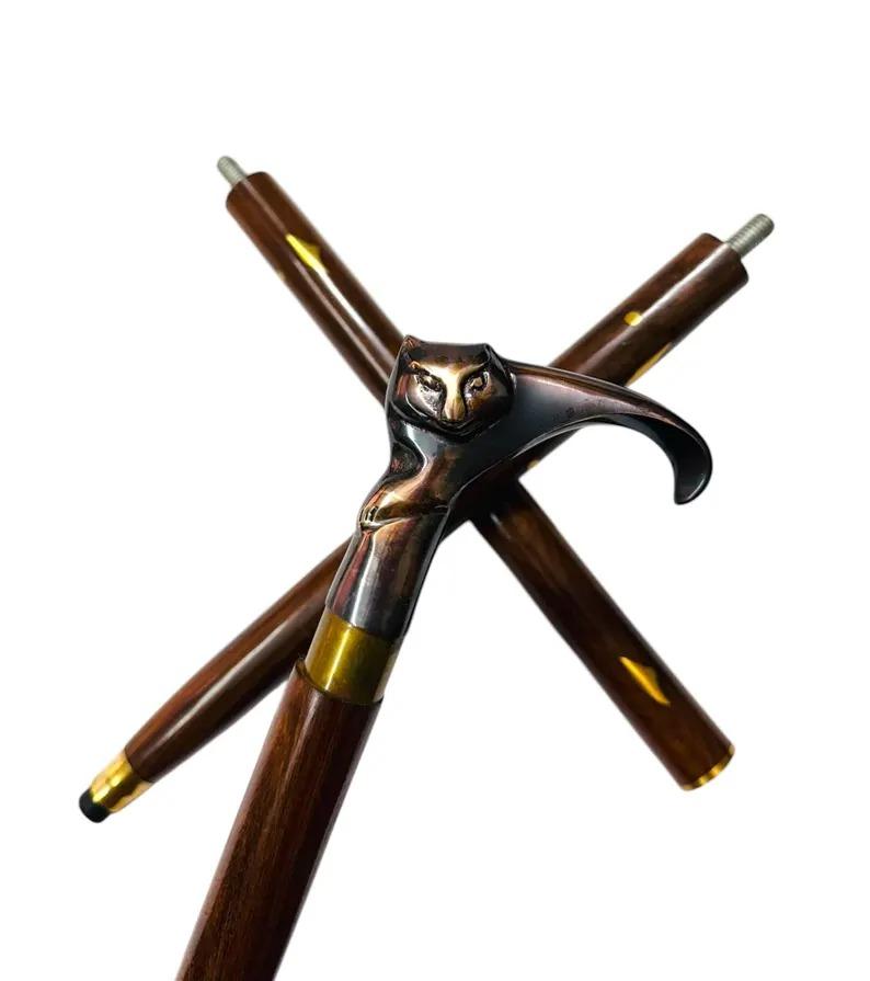 Cat Brass Handle Walking Stick: Victorian Style Wooden Cane Sturdy Walking Cane 36 Inches