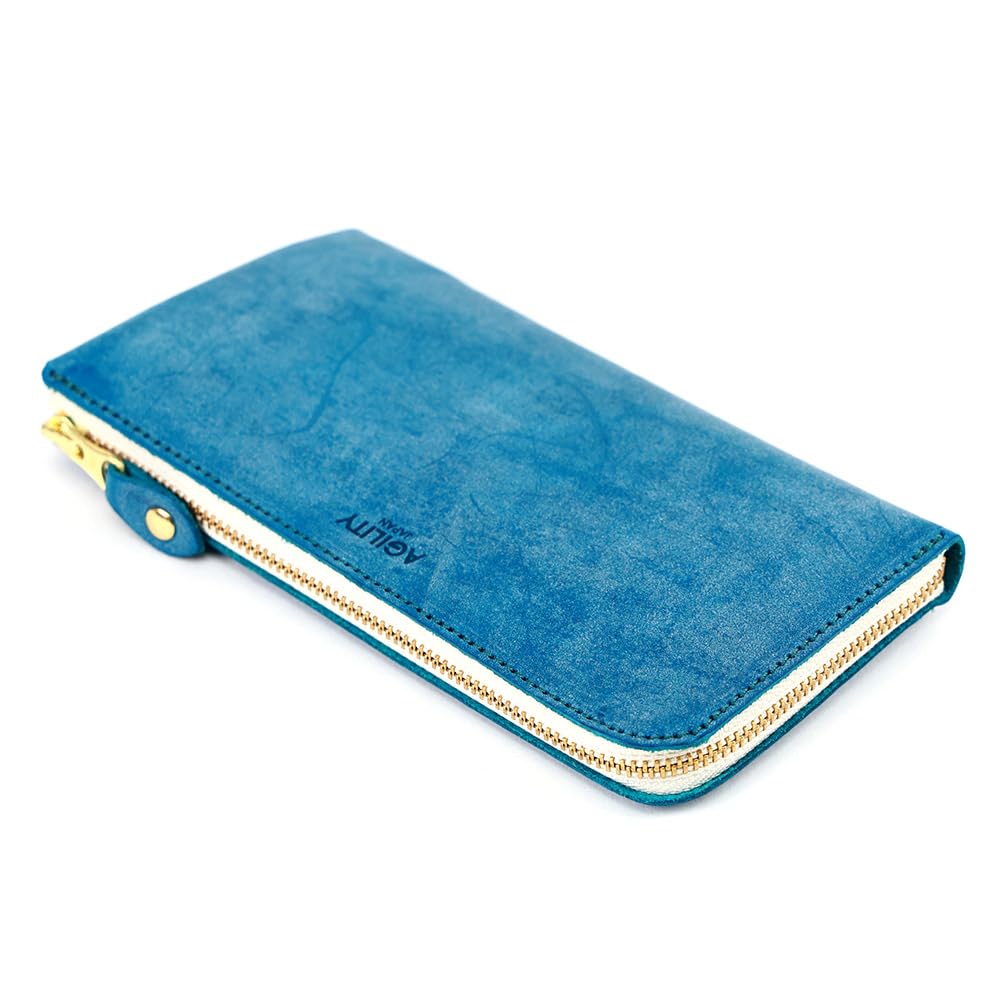 AGILITY affa "Posh L" Lång Plånbok, Kompakt, L-formad, Smal, Enkel, Äkta Läder, Liten, För Herrar och Damer, Turkos Blå