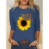 Women's T shirt Tee Butterfly Sunflower Black Blue Gray Print Long Sleeve Weekend Fashion Crew Neck Regular Fit Spring & Fall