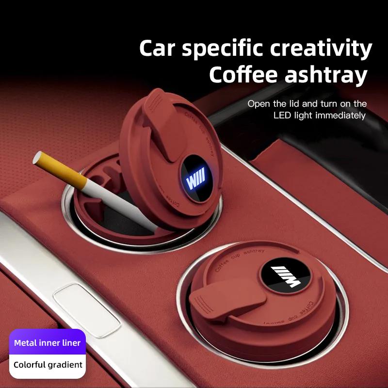 Car Ashtray Upgrade Creative Coffee Cup Style Car with Lid LED Metal Ashtray For BMW G80 G06 G07 G42 G14 G15 X1 X3 X5 M2 M3 M4 M