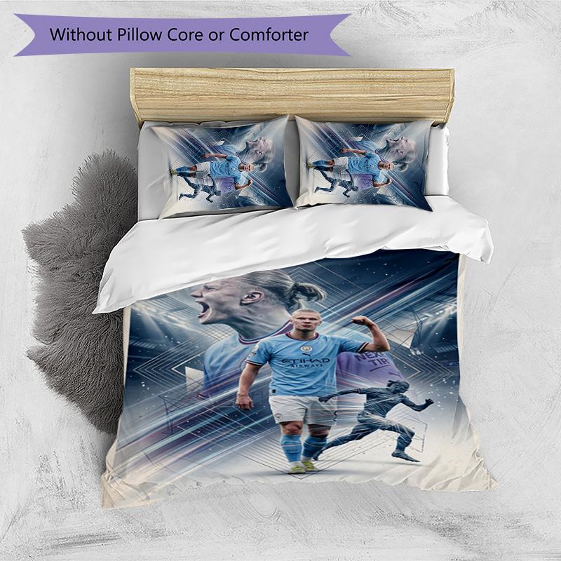 Set Biancheria da Letto 3 Pezzi Stampato Erling Haaland Traspirante Copripiumino con Federe Biancheria da Letto Decorativa per Camera da Letto Casa