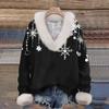 Women's Sweatshirt Long Sleeve Christmas Print Plush Collar V-Neck Pullover Top
