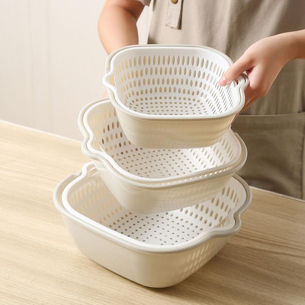 Set Coș Strecurătoare Chiuvetă Bucătărie Multifuncțional Strat Dublu Coș Fructe Legume 1/6 buc Bazin Spălare Fructe Scurgere Legume