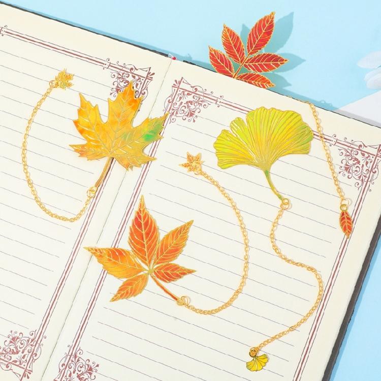 4Pcs Fall Leaves Themed Metal Bookmarks with Chain Pendant Books Page Marker Reading Aid for Book Lover Readers Writers