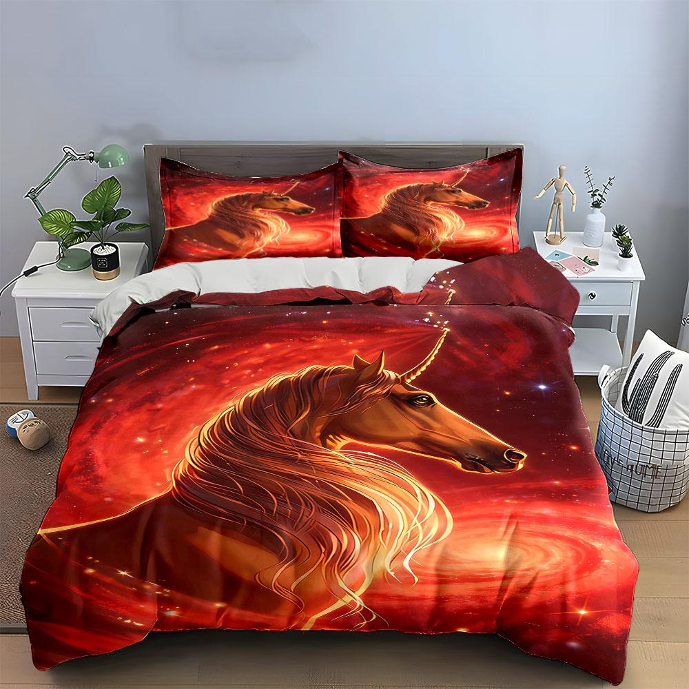 Fiery unicorn on galaxy. Bedding sets Duvet cover sets Duvet covers Pillowcases(1* Duvet Cover 2* Pillowcases without duvet insert)