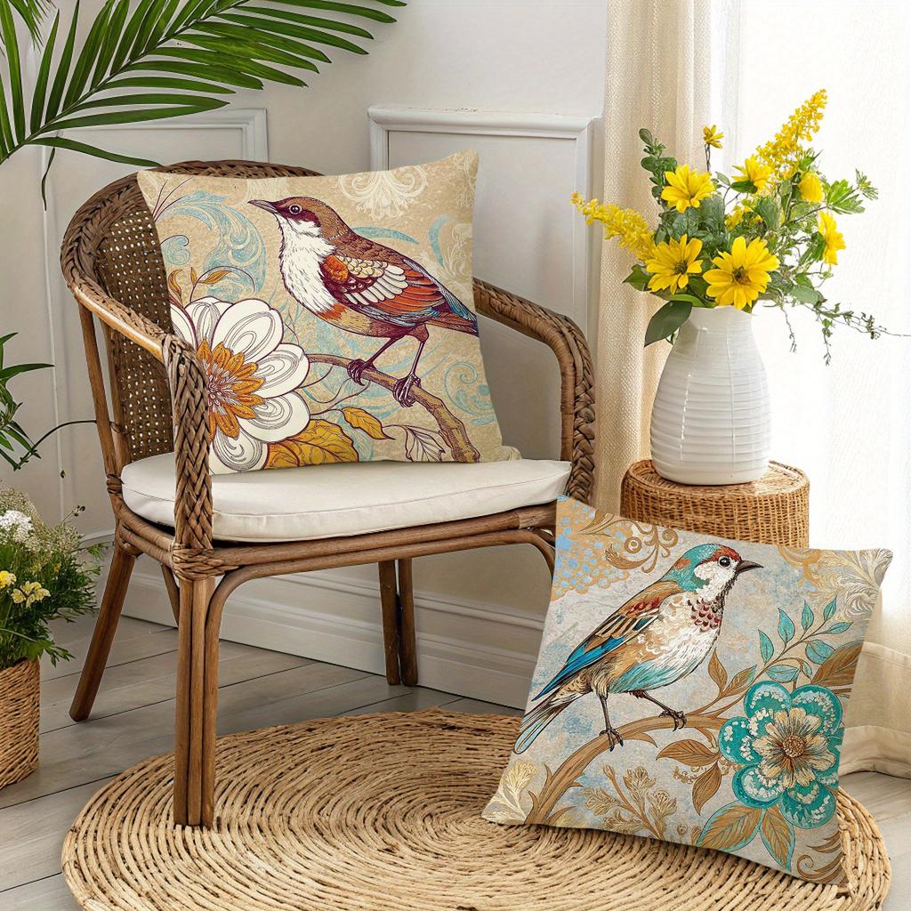 1/4pcs Vintage Floral Bird Throw Pillow Covers Rustic Farmhouse Decorative Cushion Cases for Home Sofa Bedroom Cushion cover