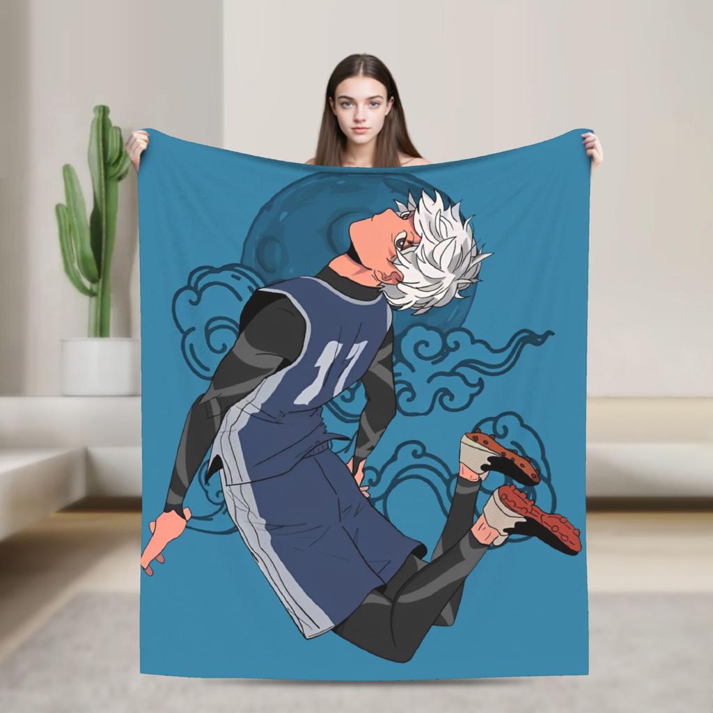Blue Lock Rin Itoshi Knitted Blanket Meguru Bachira Flannel Throw Blanket Bed Decoration Ultra-Soft Warm Breathable Rug Piece