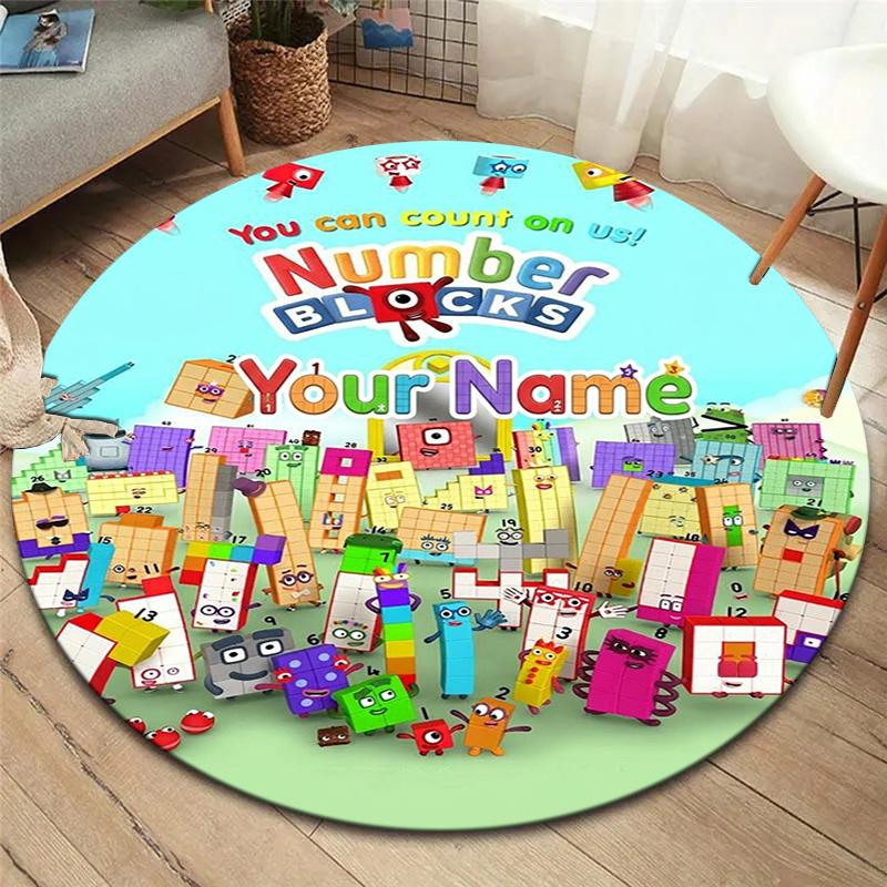Blocks Clouds Custom Name Round Area Rug Carpet Rug For Living Room Bedroom Sofa Playroom Decor Nonslip Floor Mat
