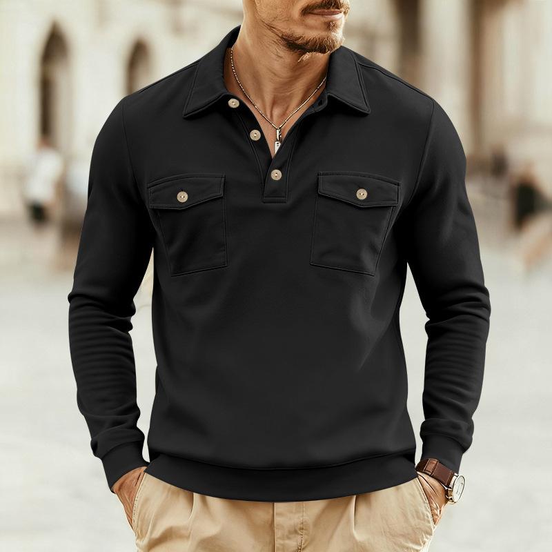 Men S Long Sleeve Polo Casual Sports Multi Pocket Sweatshirt