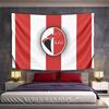 Vertical Red and White Stripes with an Oval Emblem Featuring a Rooster. Patterned Tapestry for Bedroom and Living Room Home Decor