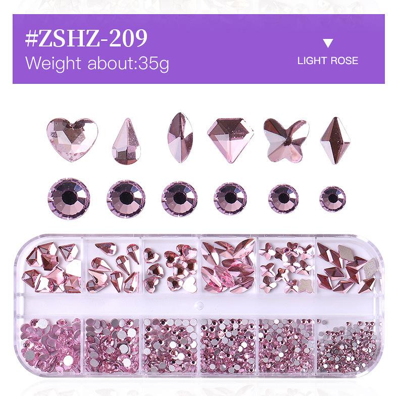 12 Grid Box Nail Art Rhinestone Flat Bottom Nail Art Special-Shaped Diamond Mixed Small Round Diamond Diy Nail Art Jewelry