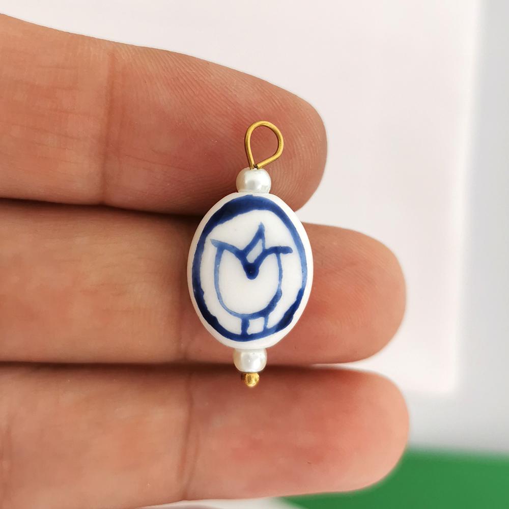 2pcs/lot Flower Ceramics Clay Tulip Pendant Charm Handmade DIY Necklace Stainless Steel Blue Painting Imitation Pearl
