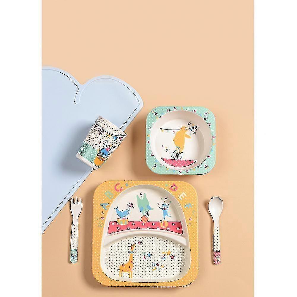 Homemiyn Five-piece Bamboo Fiber Children's Tableware Strawberry Pattern Kid Sets