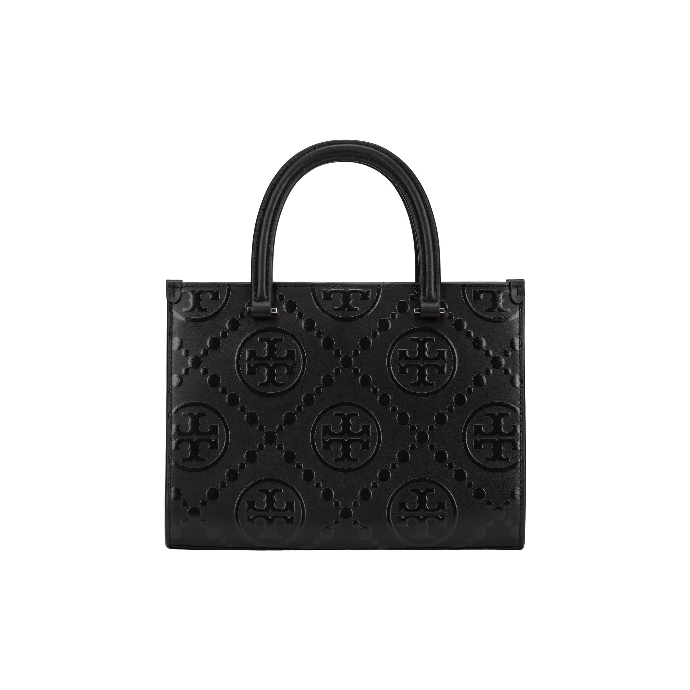 

Tory Burch T Monogram Brand Print Adjustable Detachable Shoulder Strap Embossed Leather Tote Shopping Bag Women Tote Black 162013-001 Basic Set (Bag+Dust Bag)