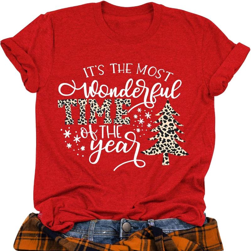 Womens Graphic Printed Short Sleeve Cotton Tshirt for Christmas Crew Neck Short Sleeve All Seasons Casual Fashion Soft Tees