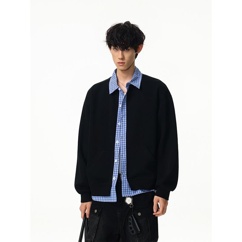 

American Style Men s Faux Two-Piece Cardigan Hoodie - Winter Patchwork Lapel Casual Jacket, Versatile High Street Couple Shirt. 3XL чорний