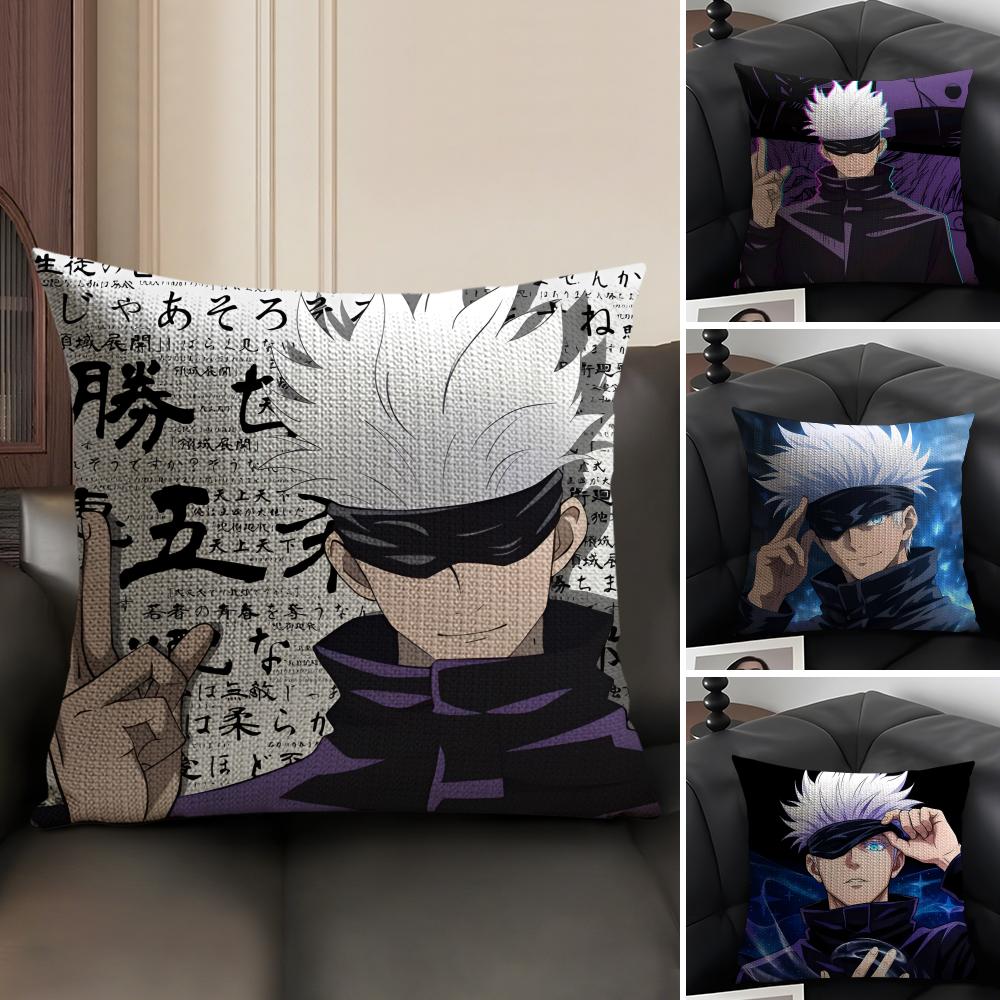 J-Jujutsu Kaisenn Go-Jo Satoru Cushion Cover Natural Linen Organic Fabric Double-Sided Printing Sofa Home Decor Gift Pillow Case