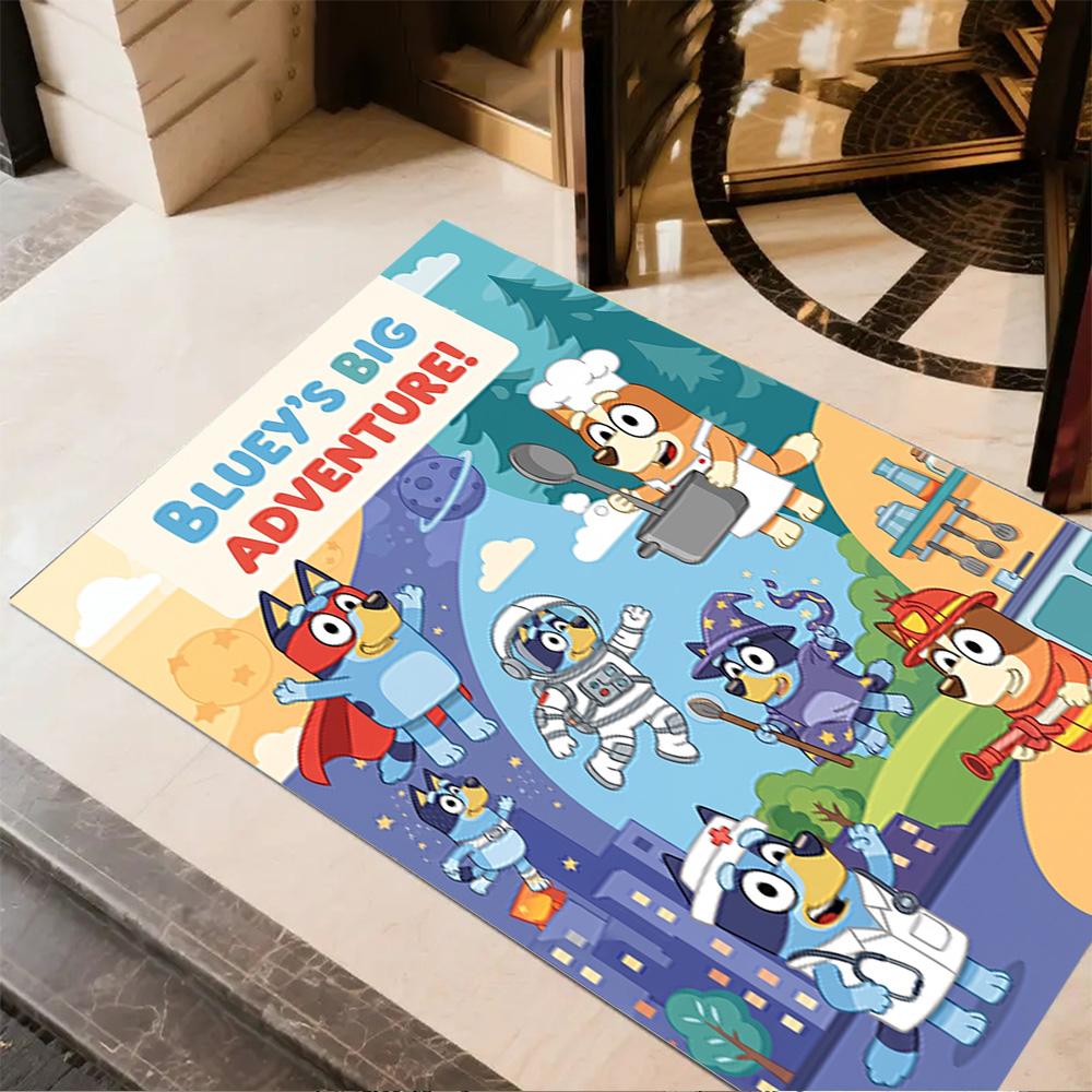 Bluey Friends Adventure Floor Mat Design for Study Room Playrooms Dining Room Kitchen Antislip Carpet Anime Office Decor
