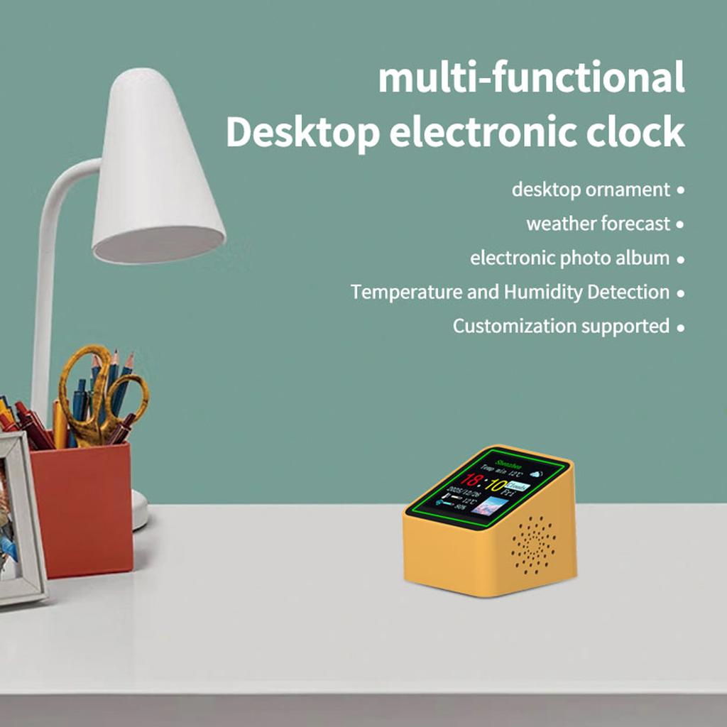 Smart Weather Clock WiFi Desktop Electronic Clock with Real-Time Weather 1.54" 240×240 Display Adjustable Brightness Night Mode Customizable Scr