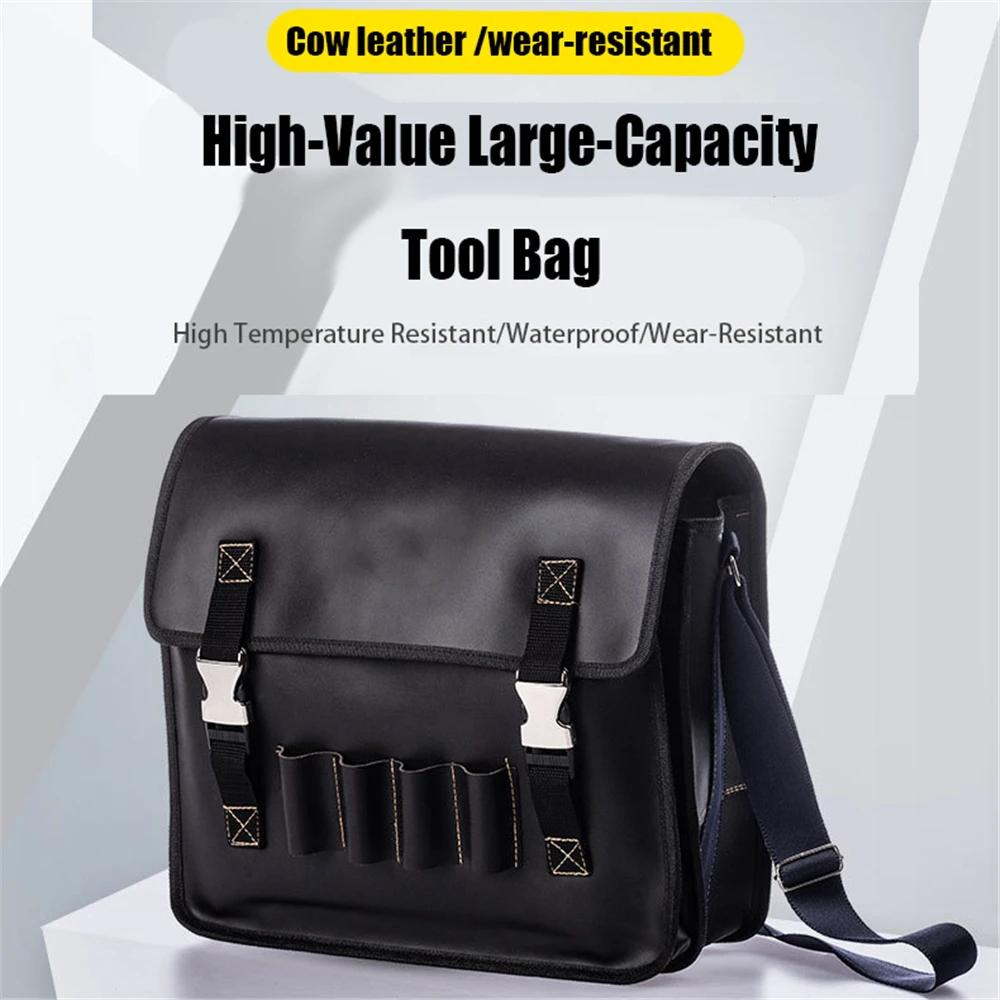 Multi Functional Cowhide Tool Kit Large Capacity Hardware Labor Protection Tool Bag Electricity Woodworking Single Shoulder