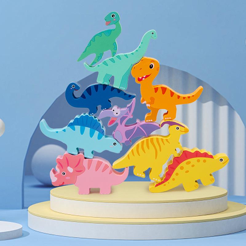 Children's Wooden Dinosaur Balance Beam Stacking Game for Early Education and Concentration Training