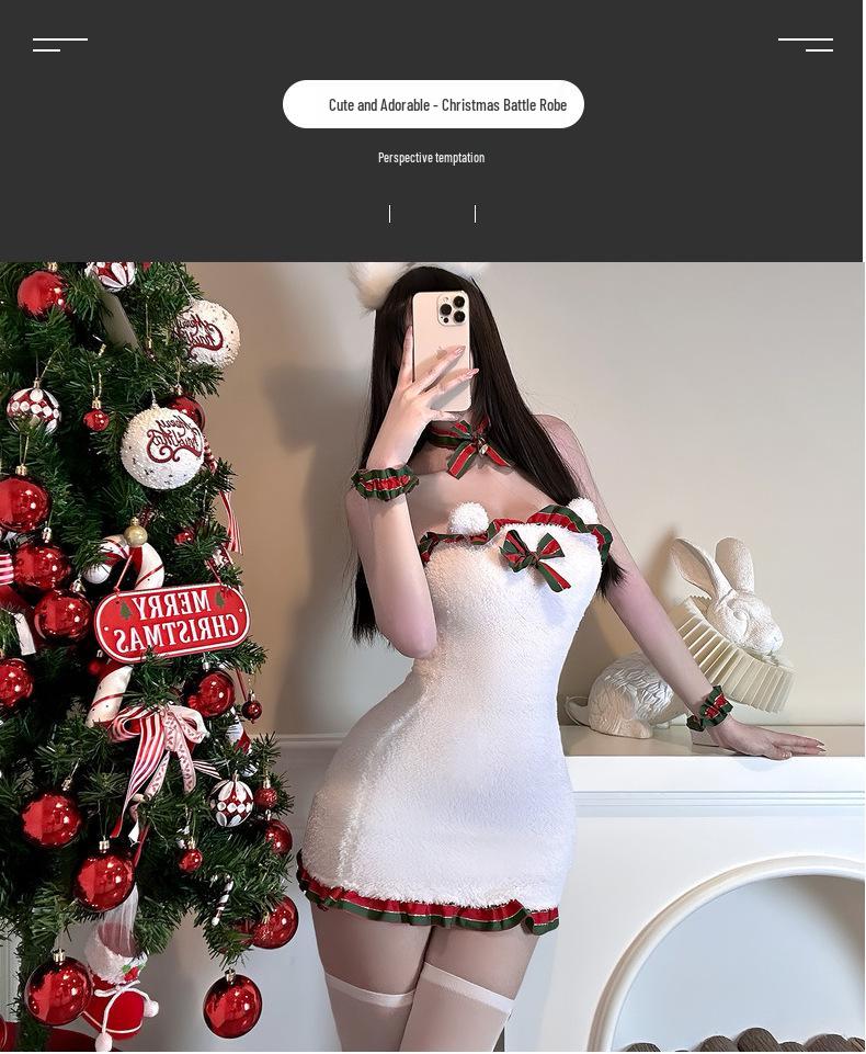 Golden Night White Christmas Cutout Hip-Wrap Dress - Pure Desire Maid Role Play