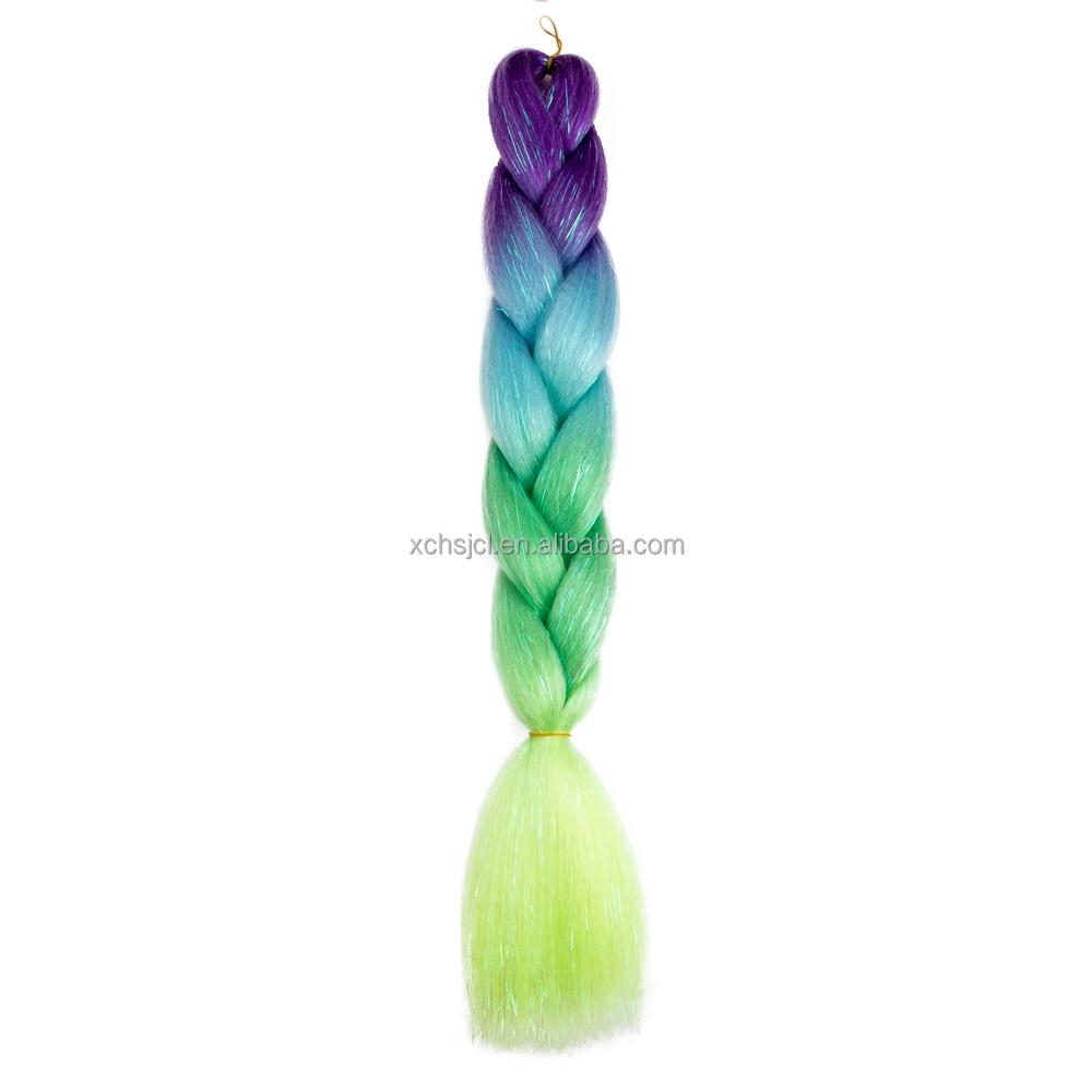 Customized Soft Heat Resistant Fiber Festival Ombre Pure 2 3 4 5 Tone Color Tinsel Glitter Jumbo Braiids