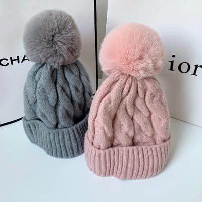 Winter Wollmütze Kinder Plüsch Verdickte Wollkugel Gebratener Teig Twists Gehörschutzmütze Mode Warme Mütze Vielseitige Strickmütze