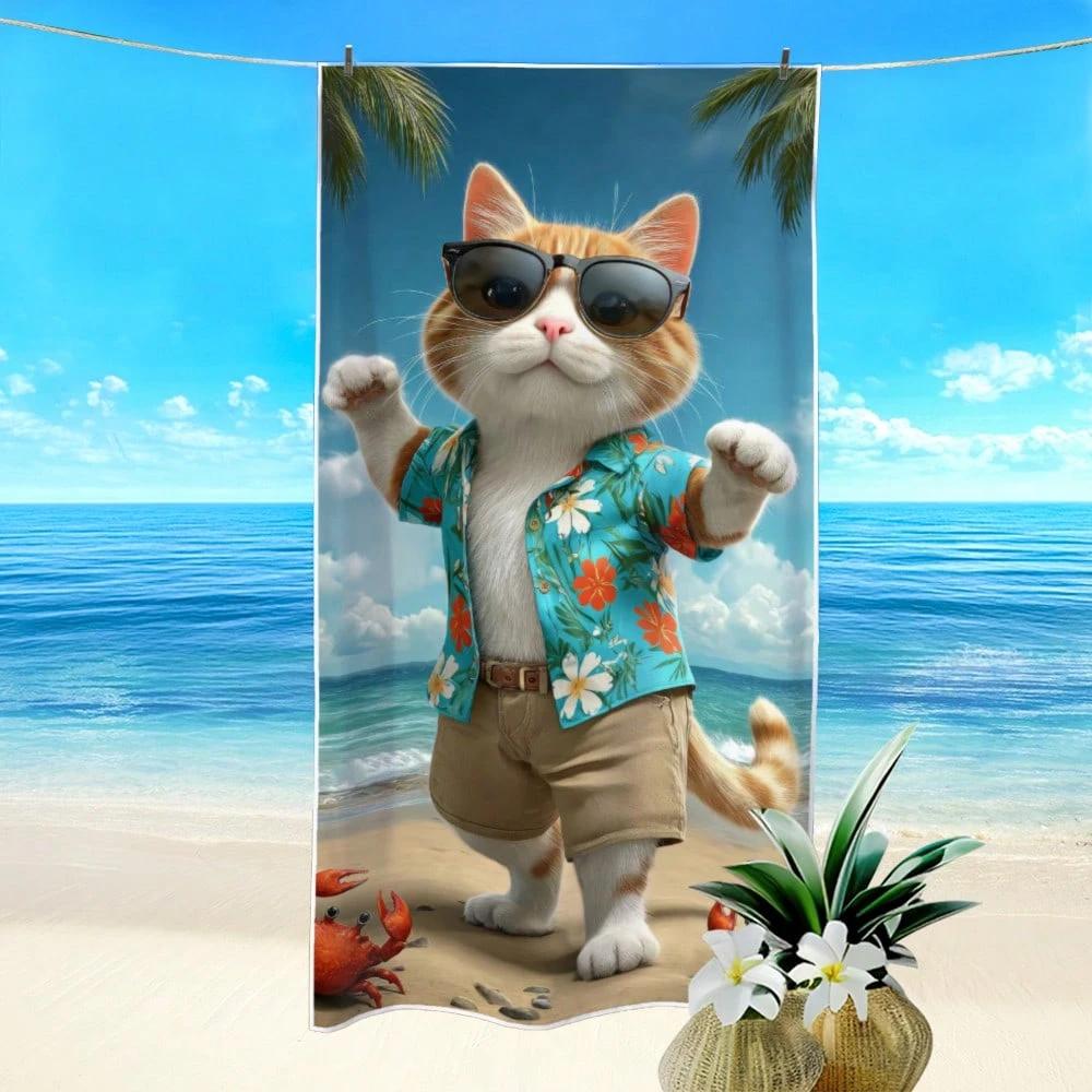 1PC Quick Dry Polyester Beach Towel, Tropical Ocean Pet Print Soft Lightweight Towel, Unisex Absorbent Towel for Beach Camping,