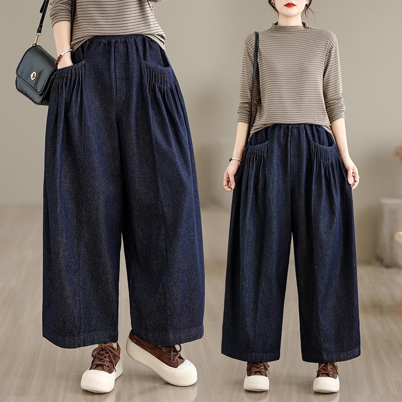 

DIMANAF 2025 New Autumn Women Jeans Blue Elastic Waist Denim Pants Loose Trousers Big Size Casual Cotton 2XL