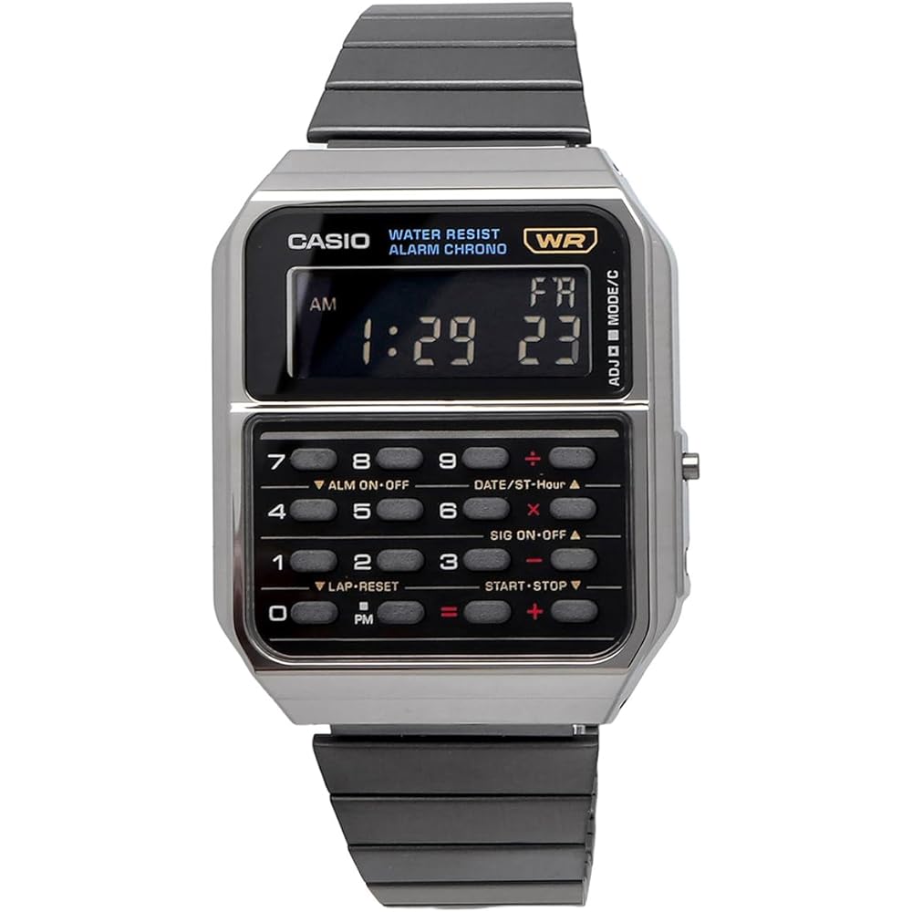 Casio Vintage Series Digital Watch CA-500WEGG-1B Unisex Metal Band 8-Digit Calculator Dark Gray Metallic