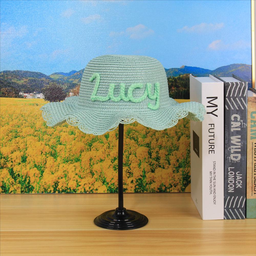 Custom Hand-Embroidered Sun Hat Adjustable Wavy Shape Personalized Names For Kids Ladies Beach Caps Outdoor Fashion Straw Hats