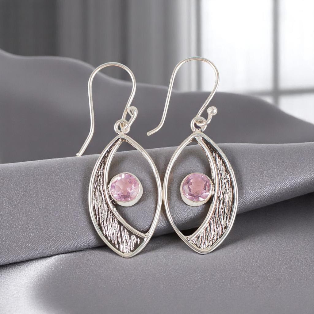 Morganite Gemstone 925 Sterling Silver Jewelry Handcrafted Dangle Earrings 1.60" EE-61-12